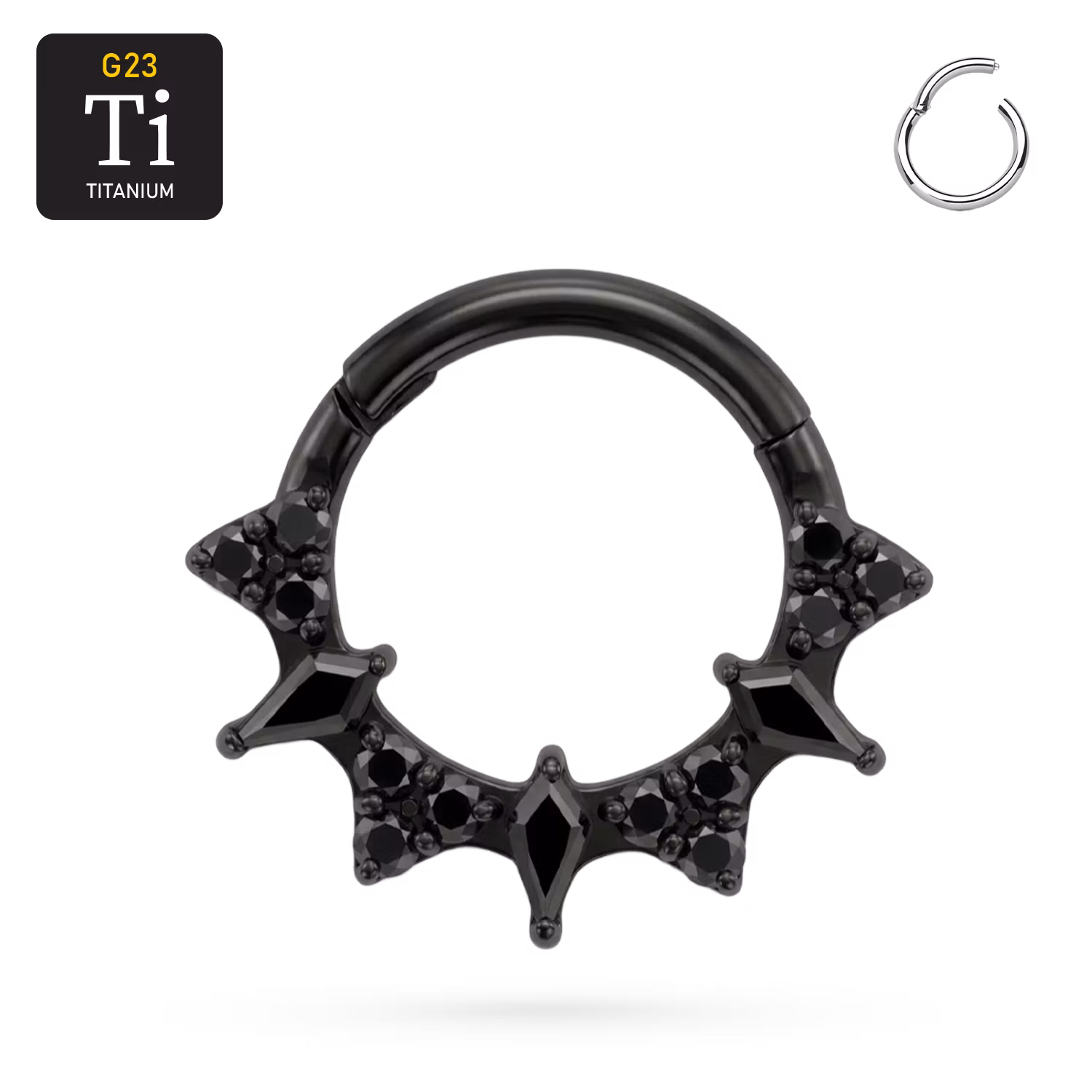 Black Bat Crown 1.2mm Clicker – Svart Segmentring i titan med svarta cz (8mm)