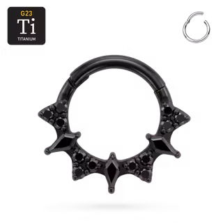 Black Bat Crown 1.2mm Clicker – Svart Segmentring i titan med svarta cz (8mm)