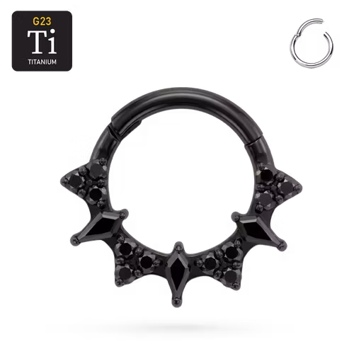 Black Bat Crown 1.2mm Clicker – Svart Segmentring i titan med svarta cz (8mm)