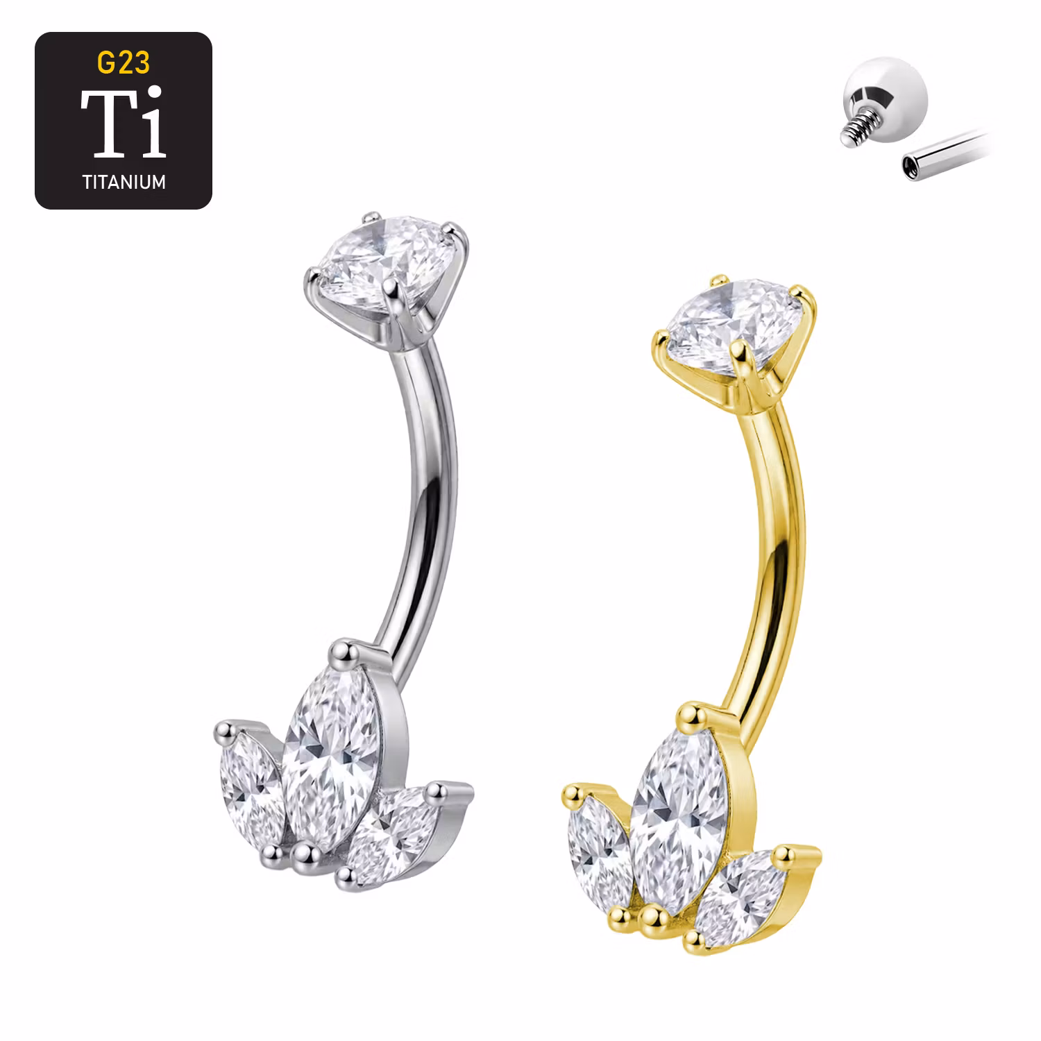 Navelpiercing i titan med Lotus i maquiseslipad CZ - invändigt gängad
