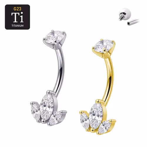 Navelpiercing i titan med Lotus i maquiseslipad CZ - invändigt gängad