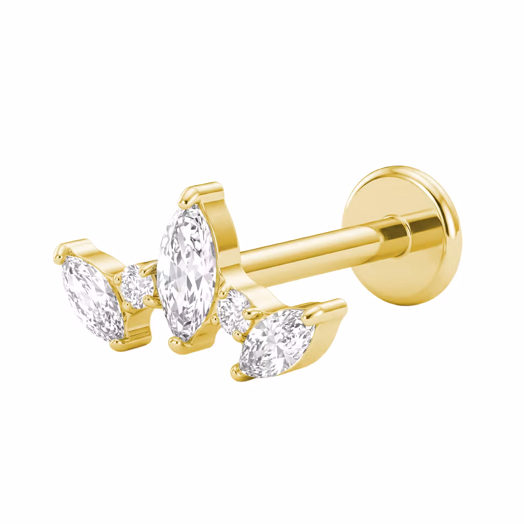 1.2mm Labret i titan med trinity marquise & runda CZ - invändigt gängad