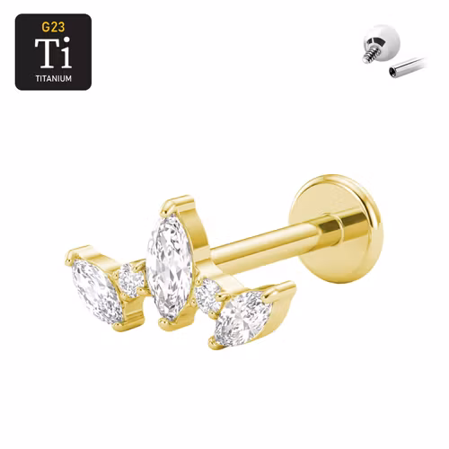 1.2mm Labret i titan med trinity marquise & runda CZ - invändigt gängad