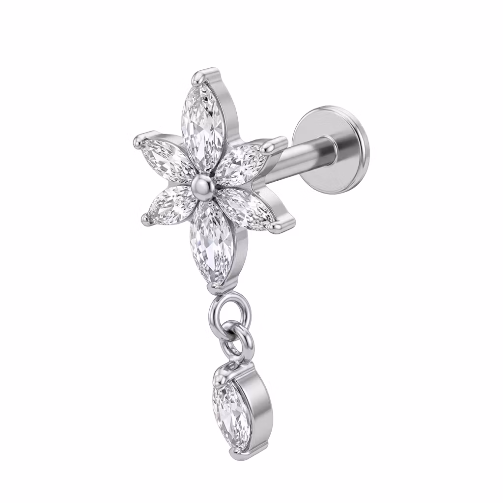 1.2mm Labret i titan med CZ-Stjärna & marquise-hänge - invändigt gängad