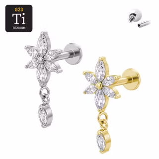 1.2mm Labret i titan med CZ-Stjärna & marquise-hänge - invändigt gängad