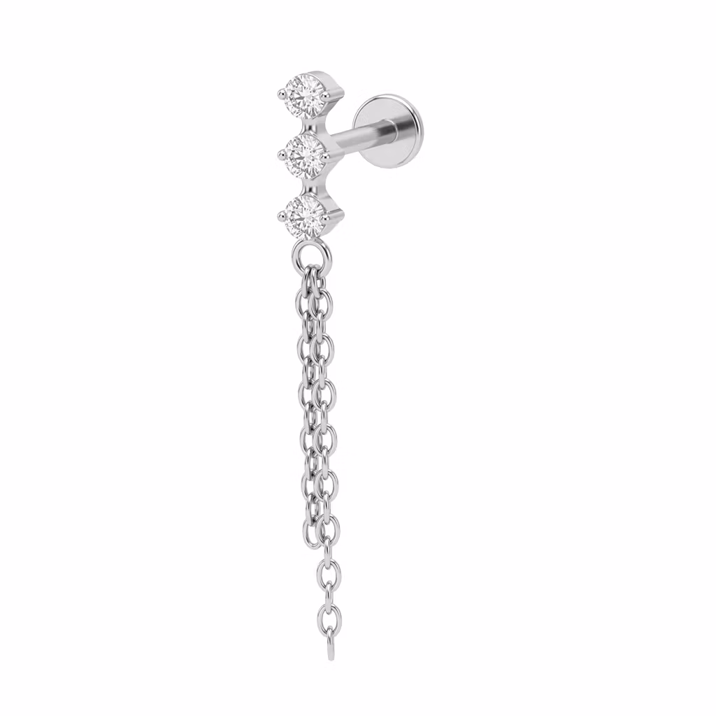 1.2mm Labret i titan med Tre CZ & Dubbla Kedjor - invändigt gängad