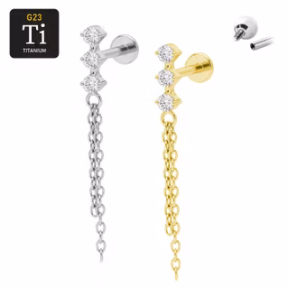 1.2mm Labret i titan med Tre CZ & Dubbla Kedjor - invändigt gängad