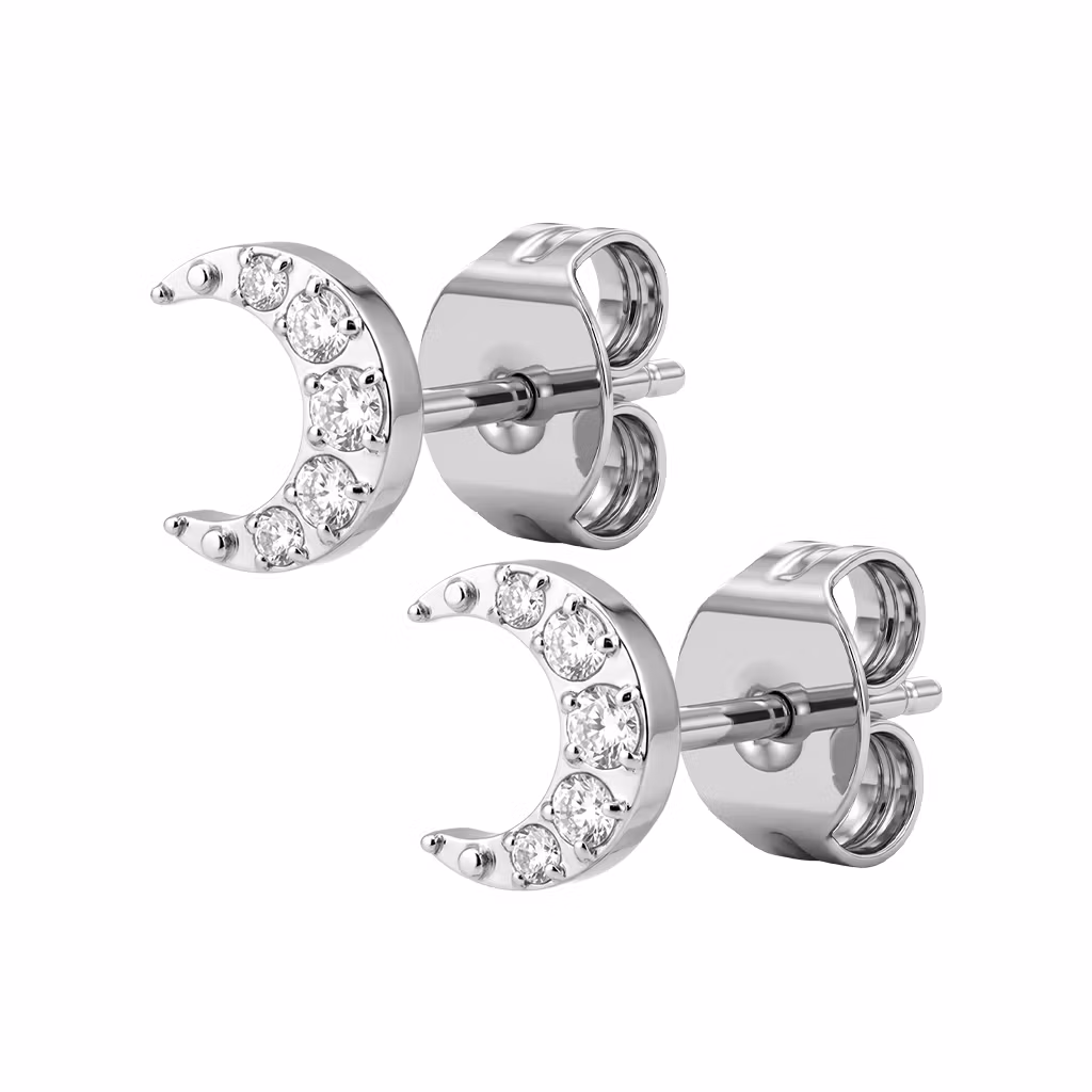 Titanium örhängen - måne med cz (par)