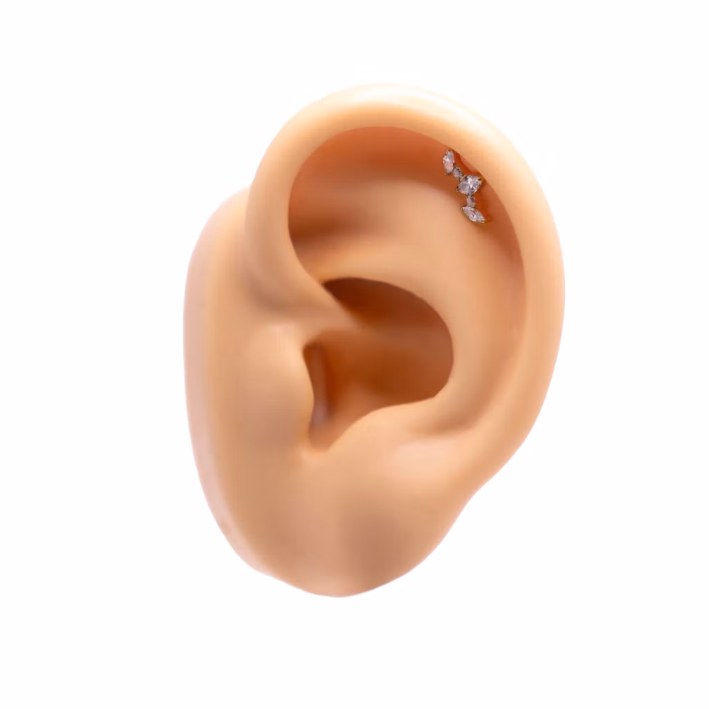1.2mm Labret i titan med trinity marquise & runda CZ - invändigt gängad