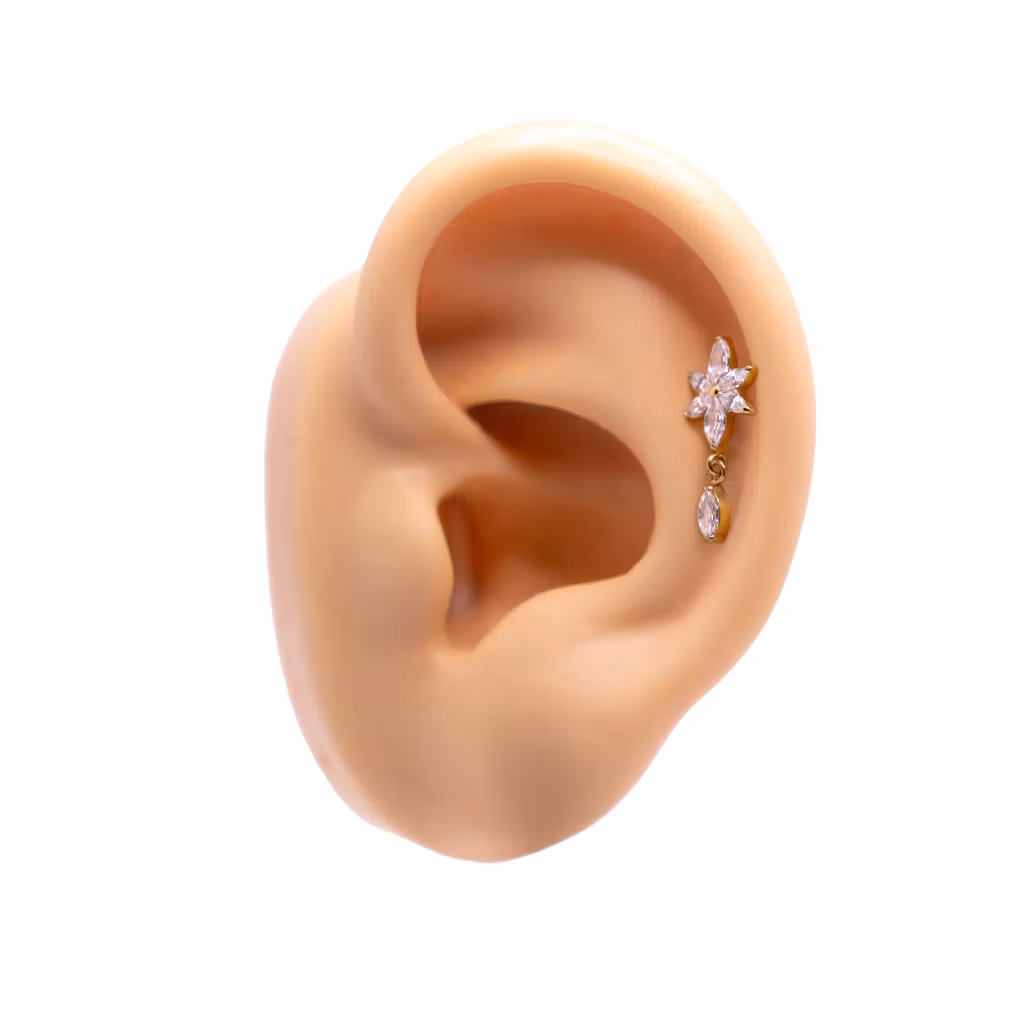 1.2mm Labret i titan med CZ-Stjärna & marquise-hänge - invändigt gängad