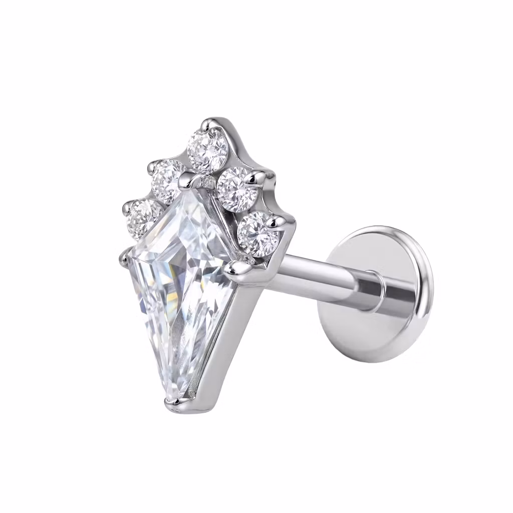 1.2mm Labret i titan med Kite cut-CZ & runda cz - invändigt gängad