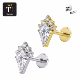 1.2mm Labret i titan med Kite cut-CZ & runda cz - invändigt gängad