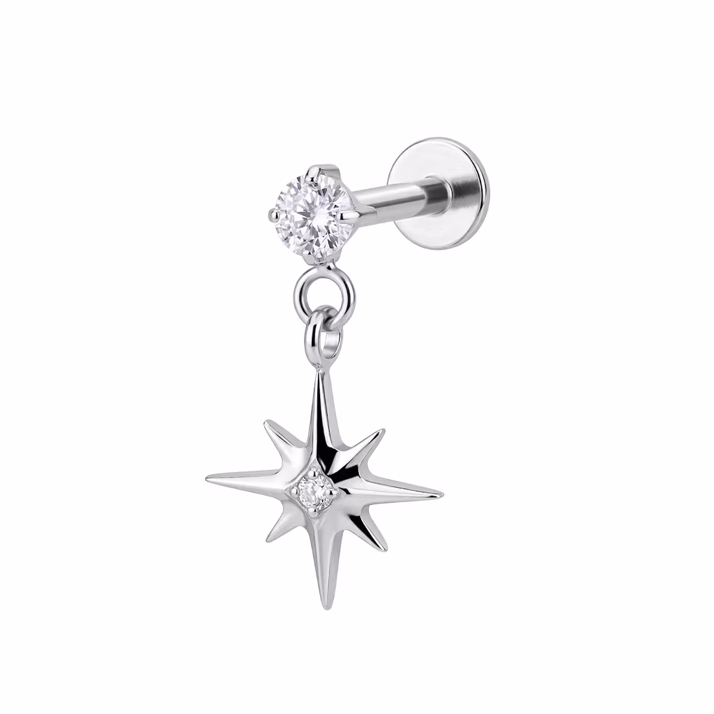 1.2mm Labret i titan med hängande Polstjärna & cz - invändigt gängad