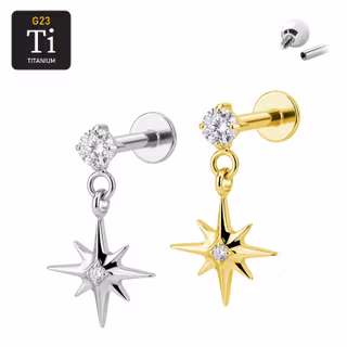 1.2mm Labret i titan med hängande Polstjärna & cz - invändigt gängad