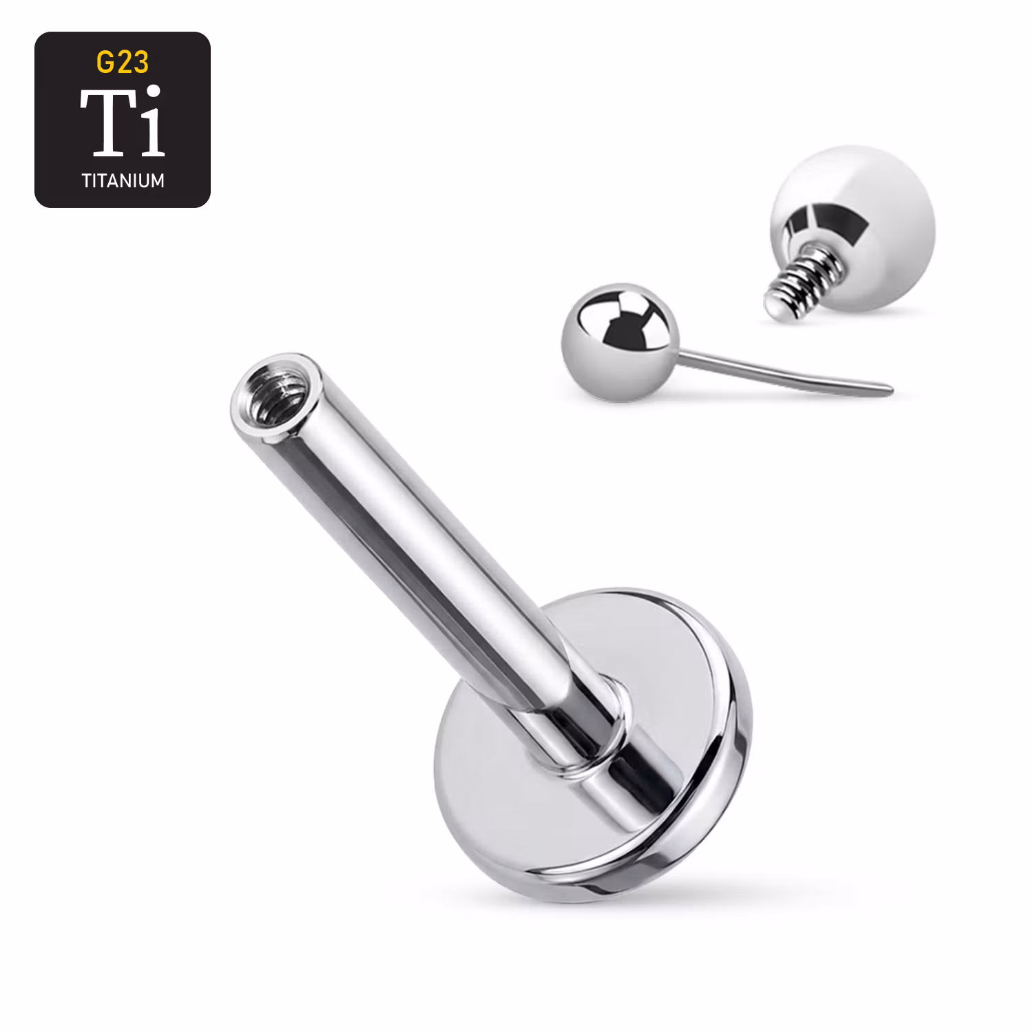Threadless labret i titan med gängat hål – passar threadless & invändigt gängat (1.2 mm)