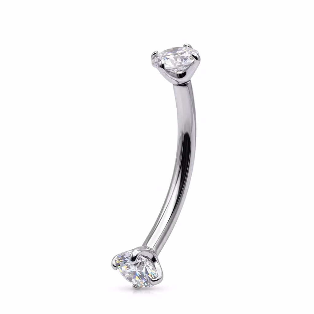 Banana invändigt gängad 1.2mm / 8mm med 3mm prong-set Moissanite