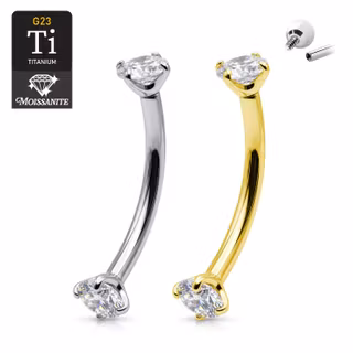 Banana invändigt gängad 1.2mm / 8mm med 3mm prong-set Moissanite