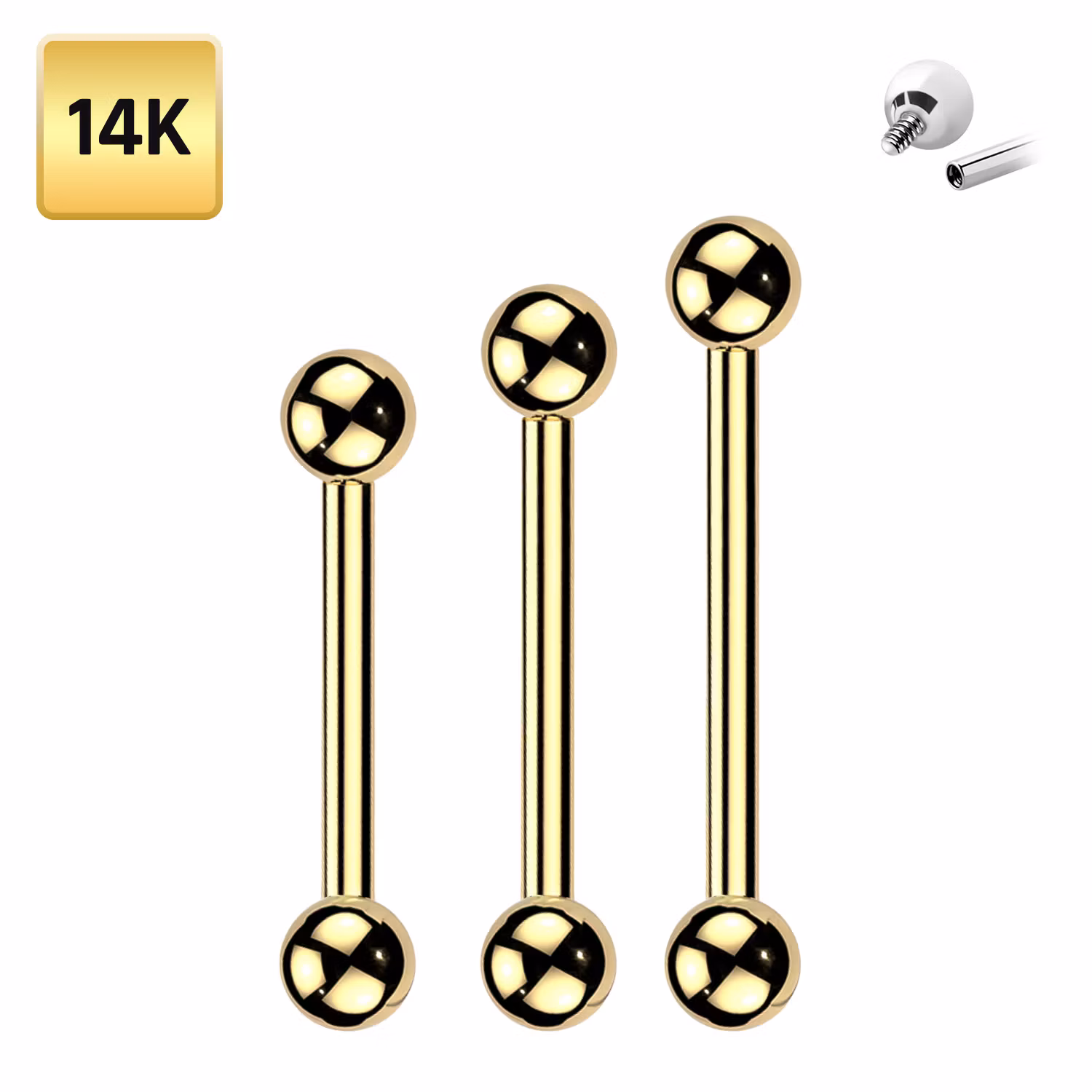 Barbell 1.6mm i äkta 14 karat guld med 4mm kulor