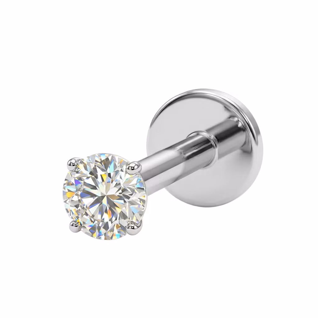 Threadless labret i handpolerad titan med prong-set Moissanite