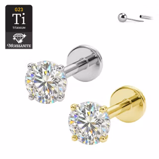 Threadless labret i handpolerad titan med prong-set Moissanite