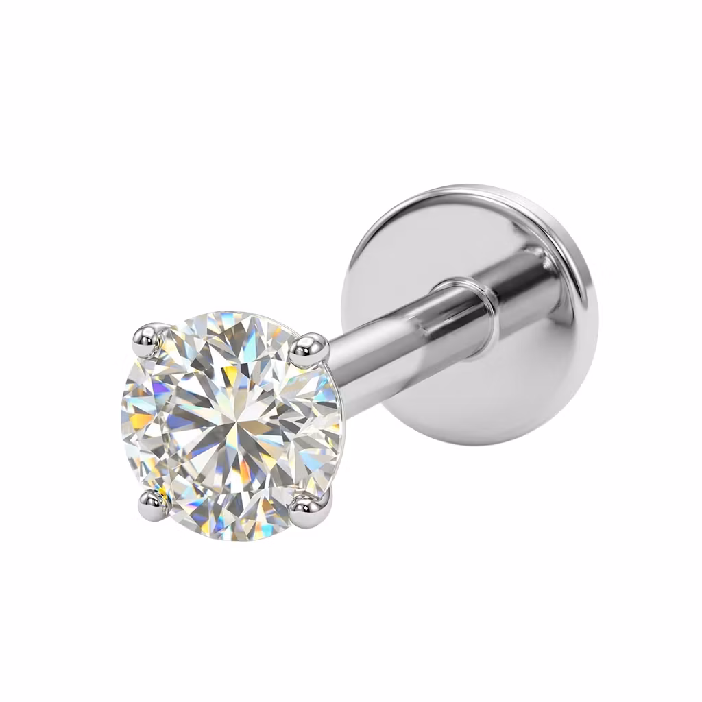 Threadless labret i handpolerad titan med prong-set Moissanite