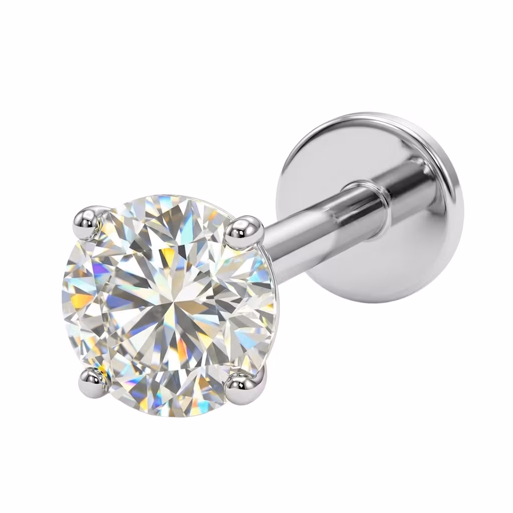 Threadless labret i handpolerad titan med prong-set Moissanite