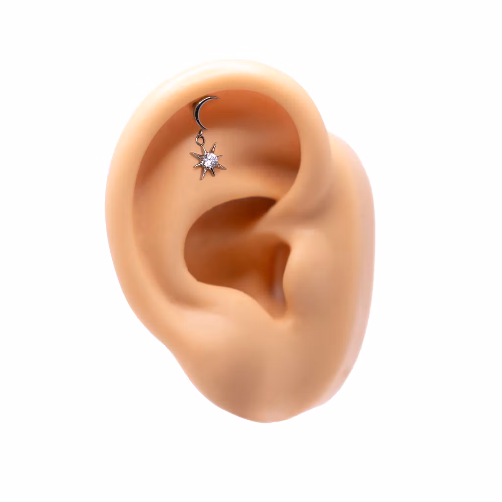 1.2mm Labret i titan med måne och stjärnhänge med CZ- invändigt gängad