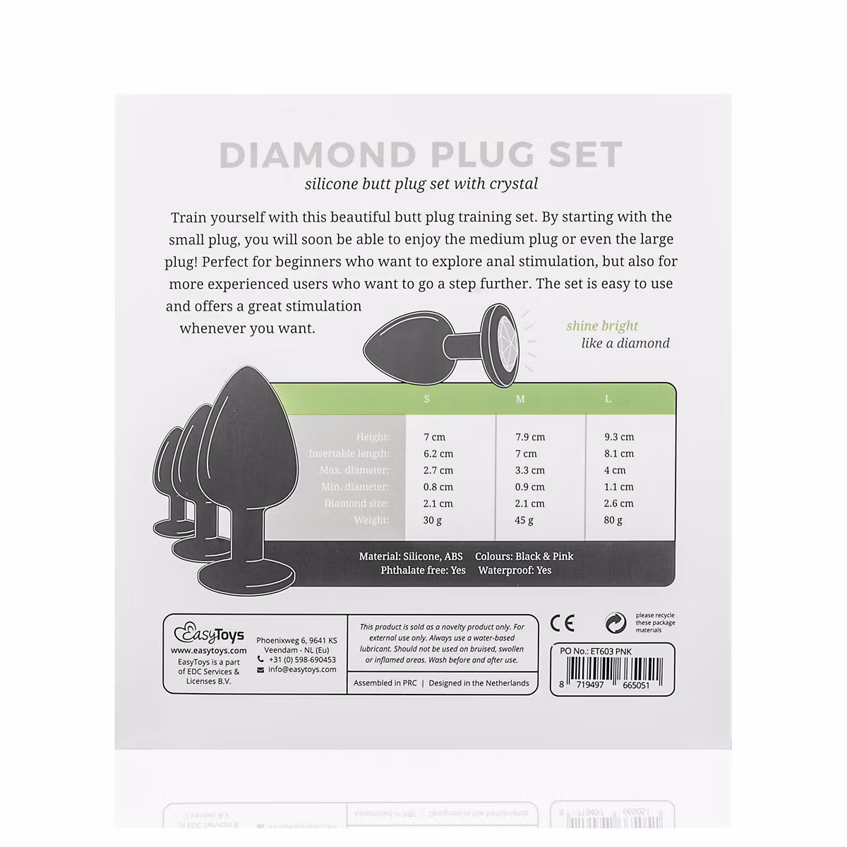 EasyToys Anal – Silicone Buttplug Set with Diamond (Black)