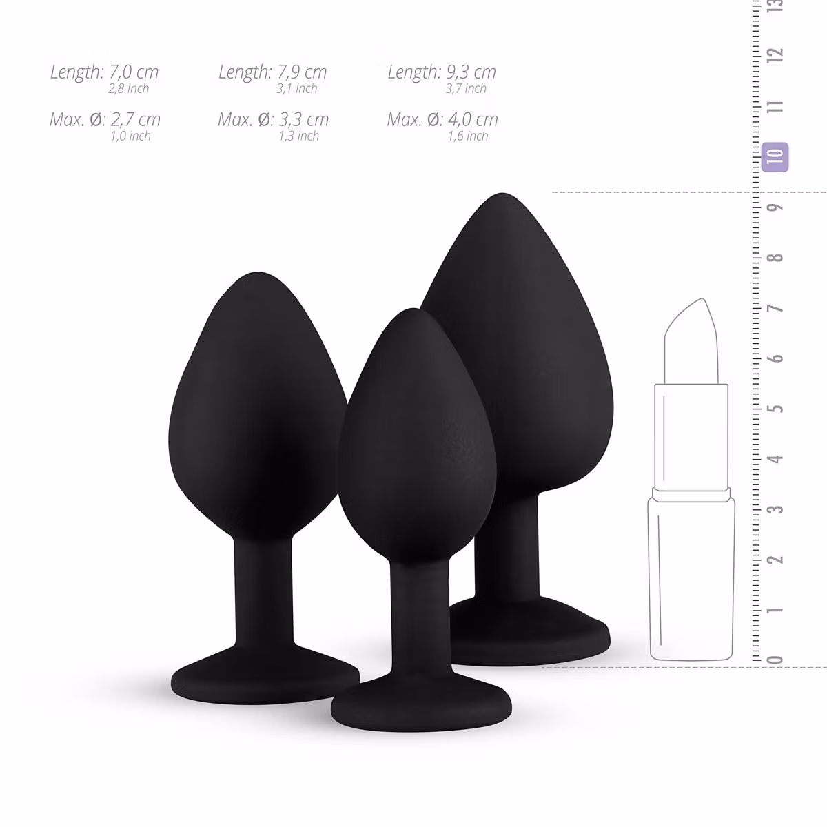 EasyToys Anal – Silicone Buttplug Set with Diamond (Black)