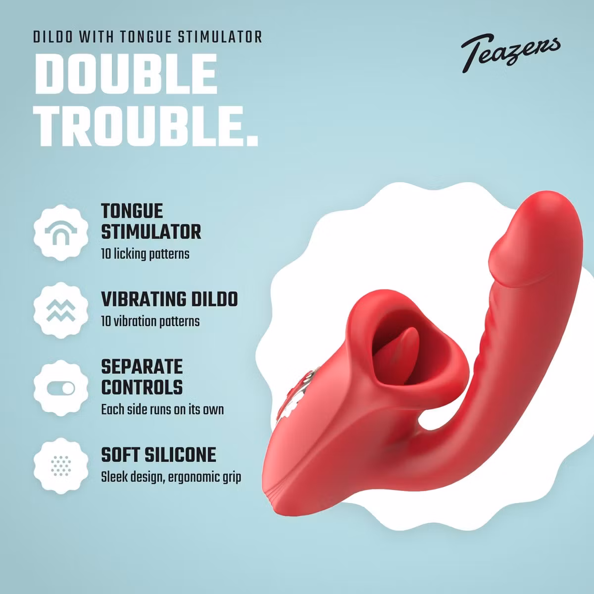 Teazers – Dildo with Tongue Clitoris Stimulator (Röd)