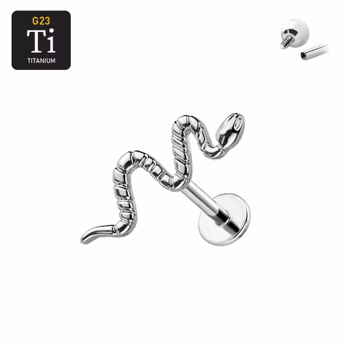 Titanium labret 1.2mm invändigt gängad - Topp med orm