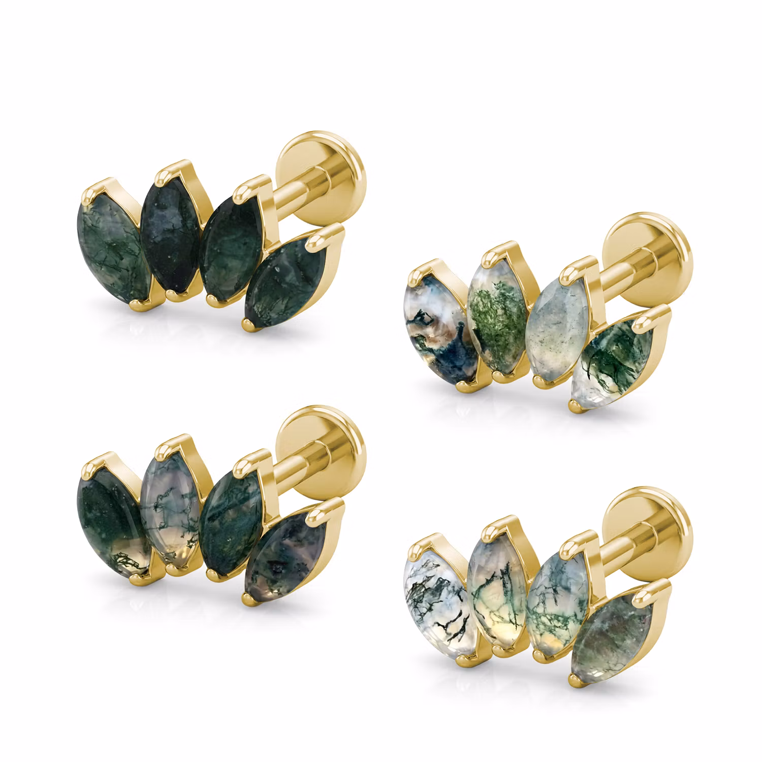 Titanium labret 1.2mm invändigt gängad - Topp med 4st Moss Agate