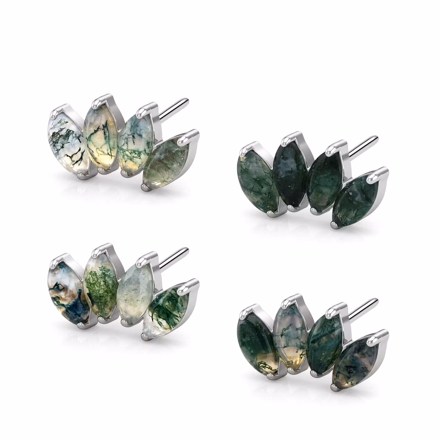 Threadless topp i titanium - Topp med 4st Moss Agate