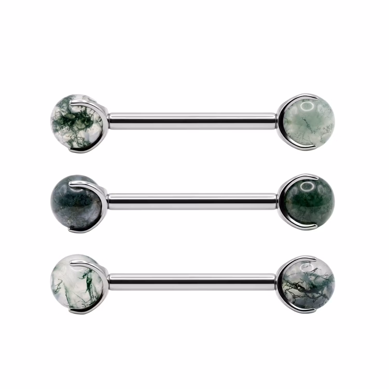 Barbell i titanium - 1.6mm invändigt gängad med 5mm Moss Agate