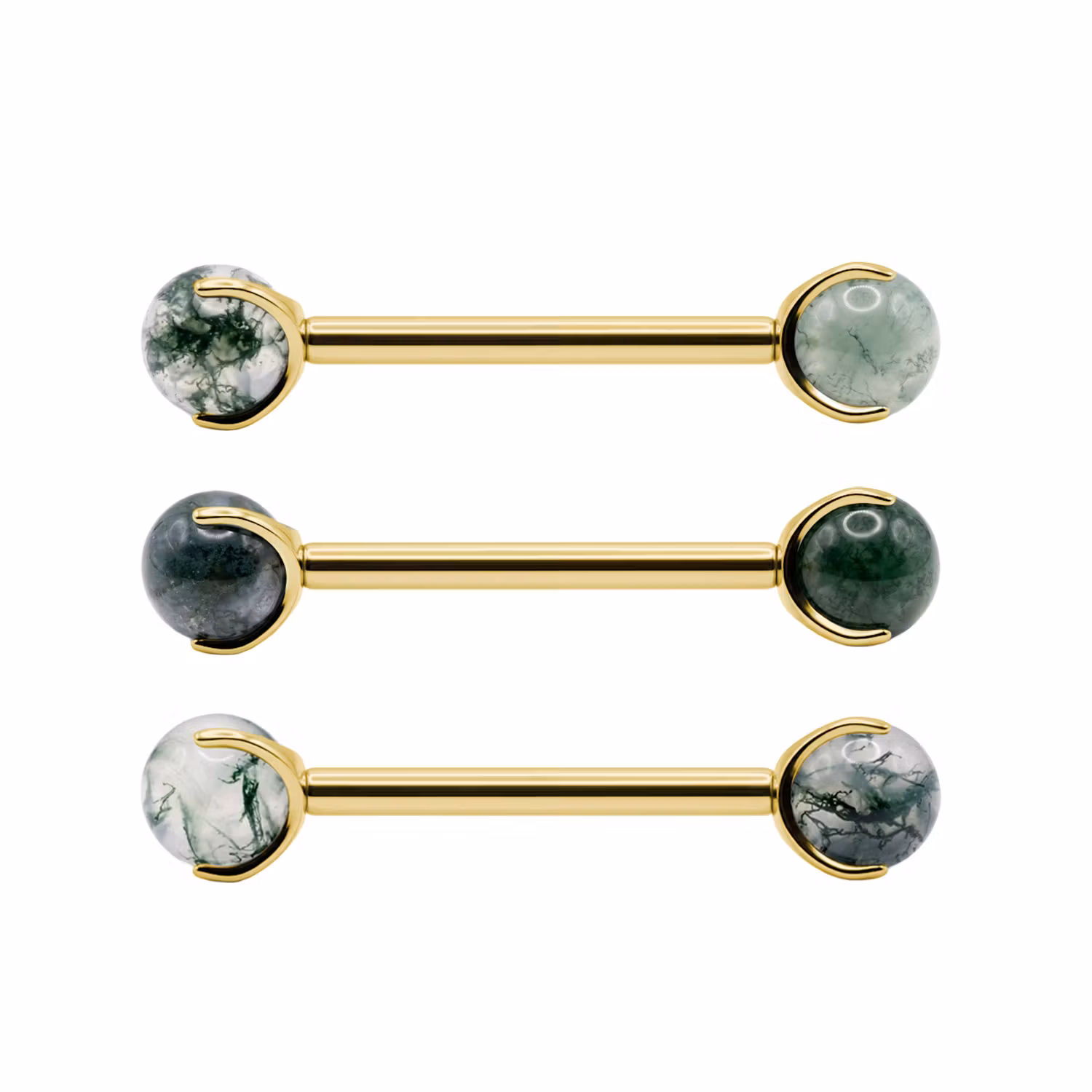 Barbell i titanium - 1.6mm invändigt gängad med 5mm Moss Agate