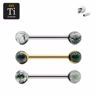 Barbell i titanium - 1.6mm invändigt gängad med 5mm Moss Agate