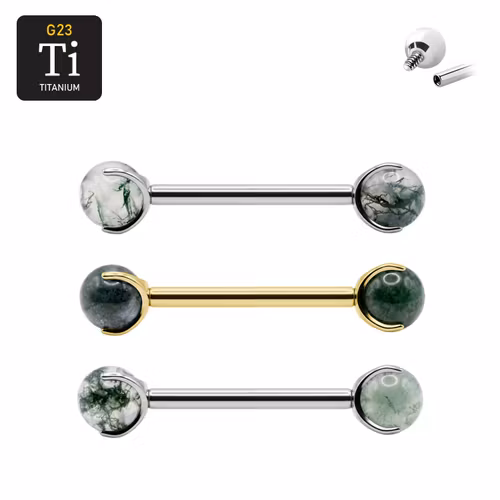 Barbell i titanium - 1.6mm invändigt gängad med 5mm Moss Agate