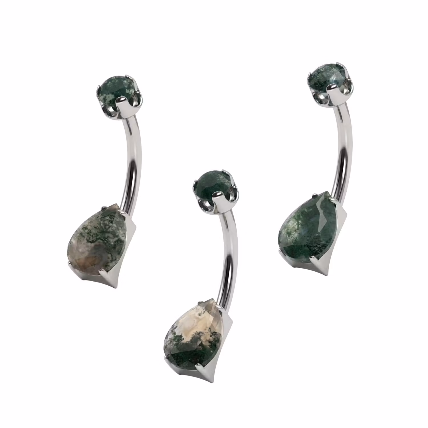 Titanium banana navelsmycke invändigt gängad 1.6mm med två Moss Agate