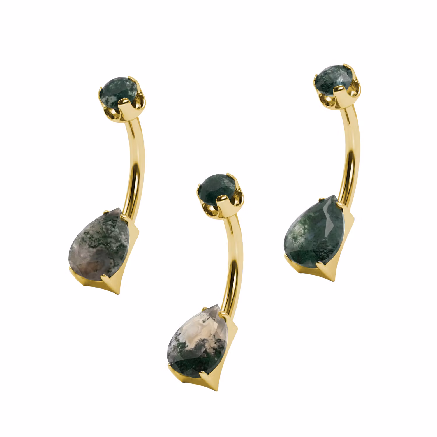 Titanium banana navelsmycke invändigt gängad 1.6mm med två Moss Agate