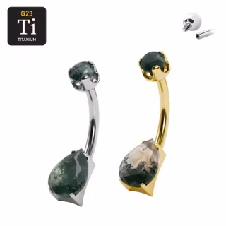 Titanium banana navelsmycke invändigt gängad 1.6mm med två Moss Agate