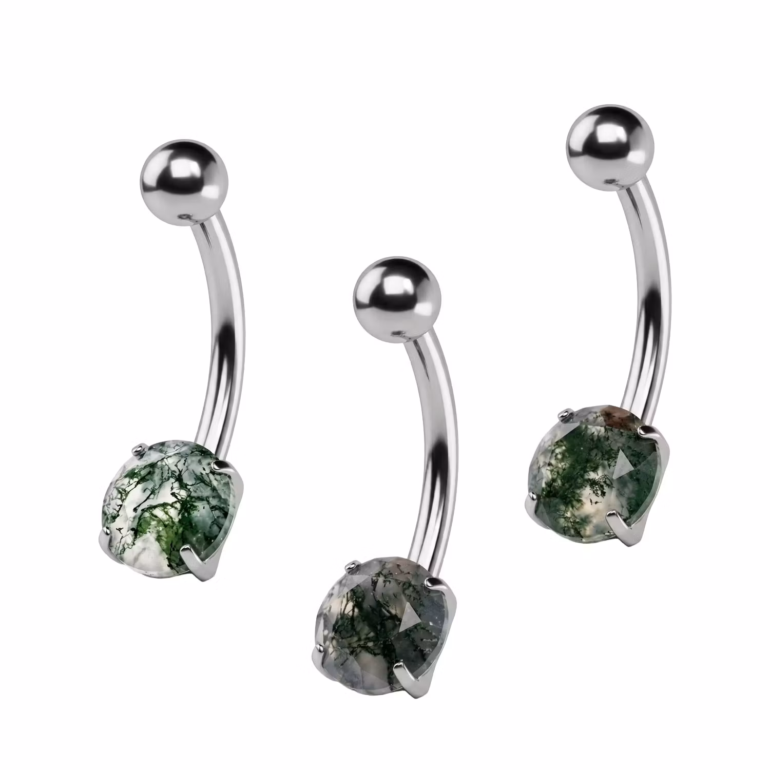 Titanium banana navelsmycke invändigt gängad 1.6mm med Moss Agate