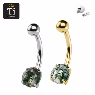 Titanium banana navelsmycke invändigt gängad 1.6mm med Moss Agate