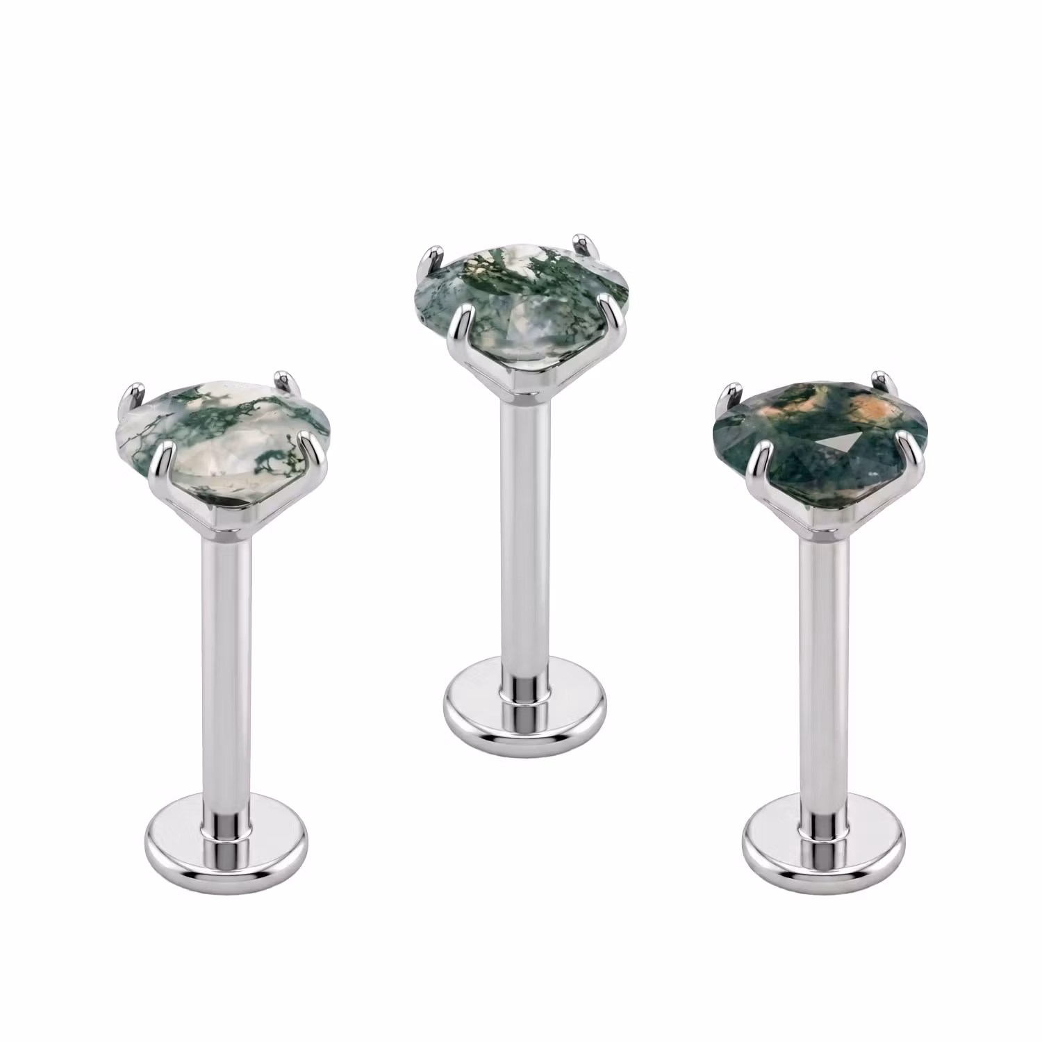 Titanium labret 1.2mm invändigt gängad - Topp med Moss Agate (olika storlekar)