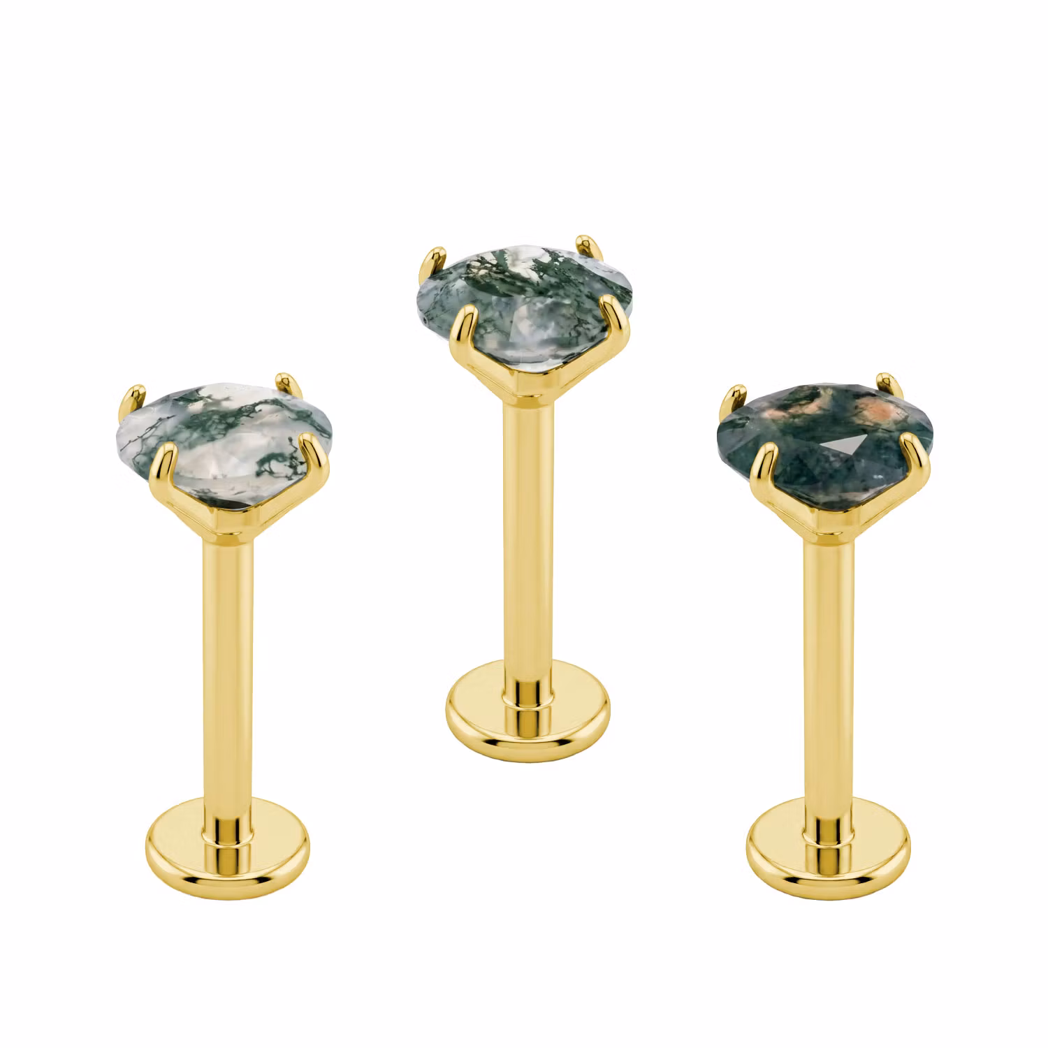 Titanium labret 1.2mm invändigt gängad - Topp med Moss Agate (olika storlekar)