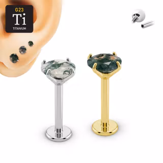 Titanium labret 1.2mm invändigt gängad - Topp med Moss Agate (olika storlekar)