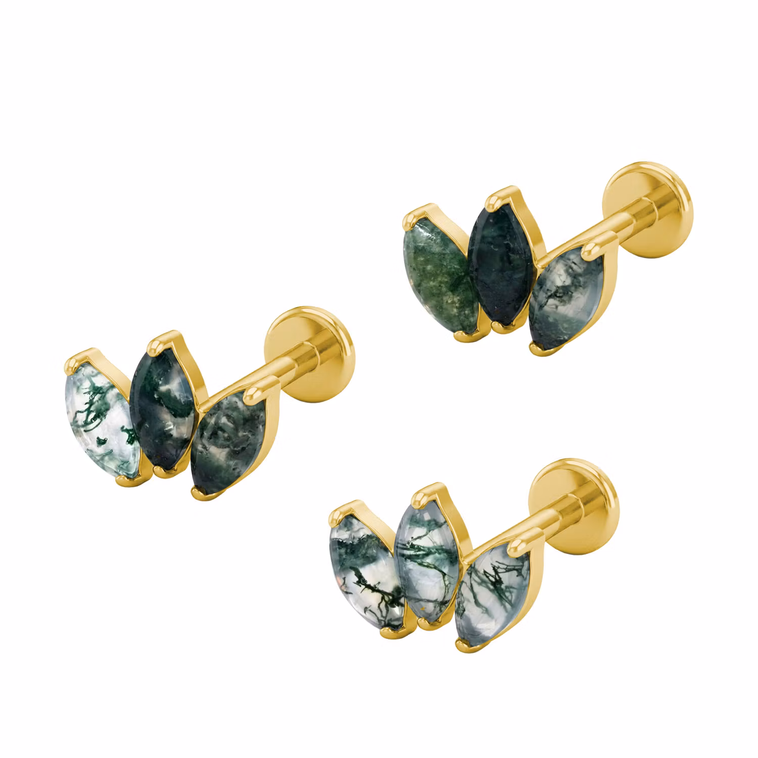 Titanium labret 1.2mm invändigt gängad - Topp med 3st Moss Agate