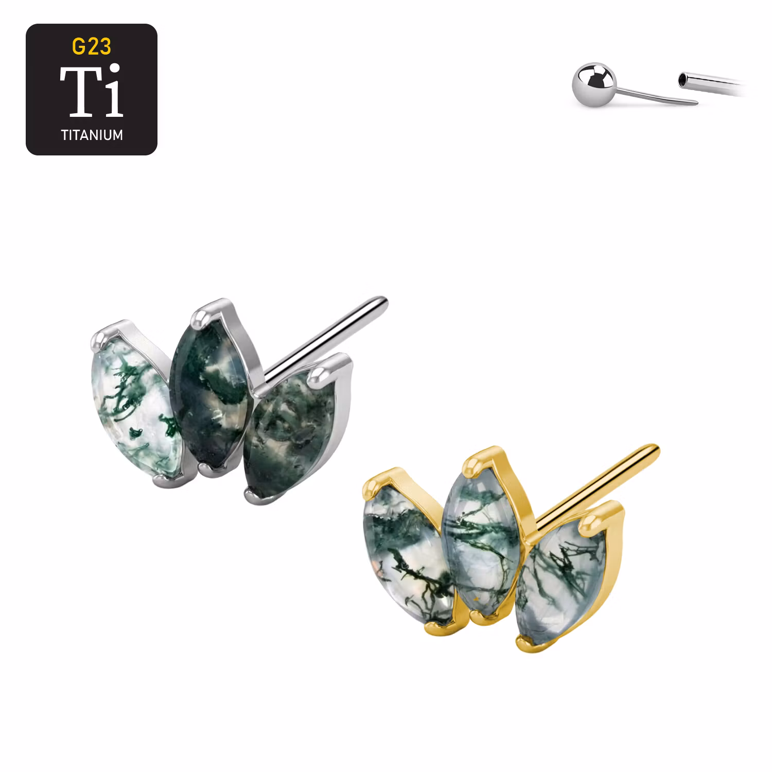 Threadless topp i titanium - Topp med 3st Moss Agate