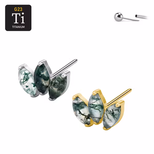 Threadless topp i titanium - Topp med 3st Moss Agate