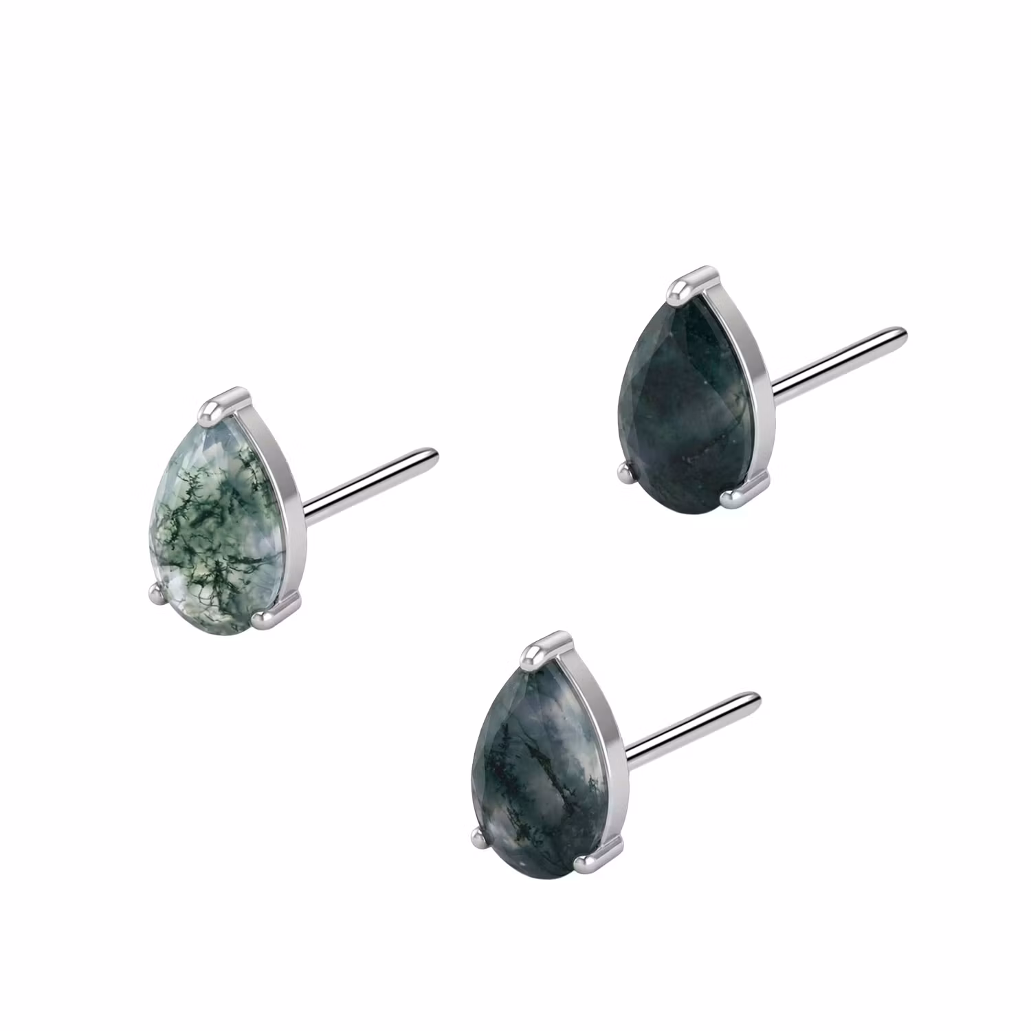 Threadless topp i titanium - Topp med droppformad Moss Agate
