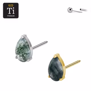 Threadless topp i titanium - Topp med droppformad Moss Agate